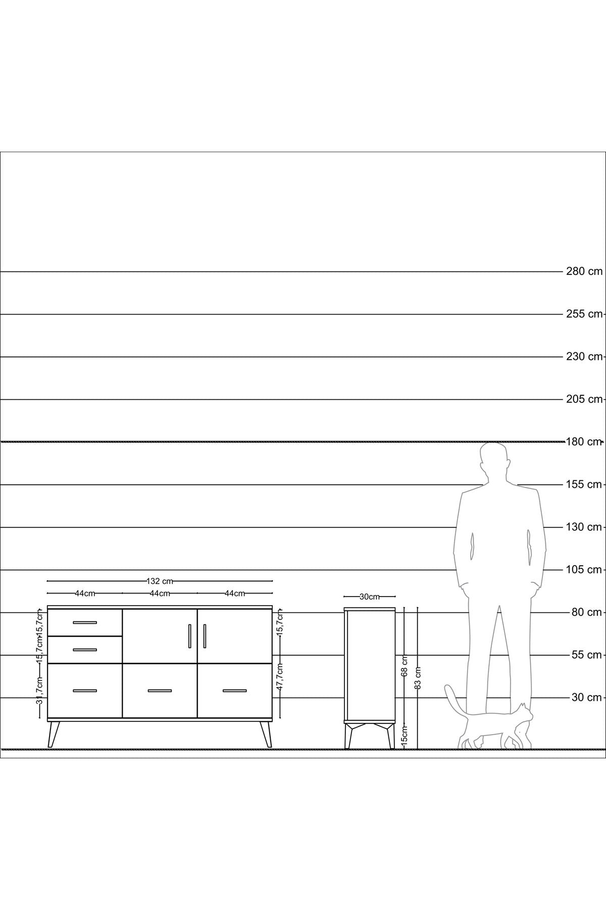Arges Konsol 2 Raflı 5 Çekmeceli 2 Kapaklı 132x30x83 - S144M049V05A