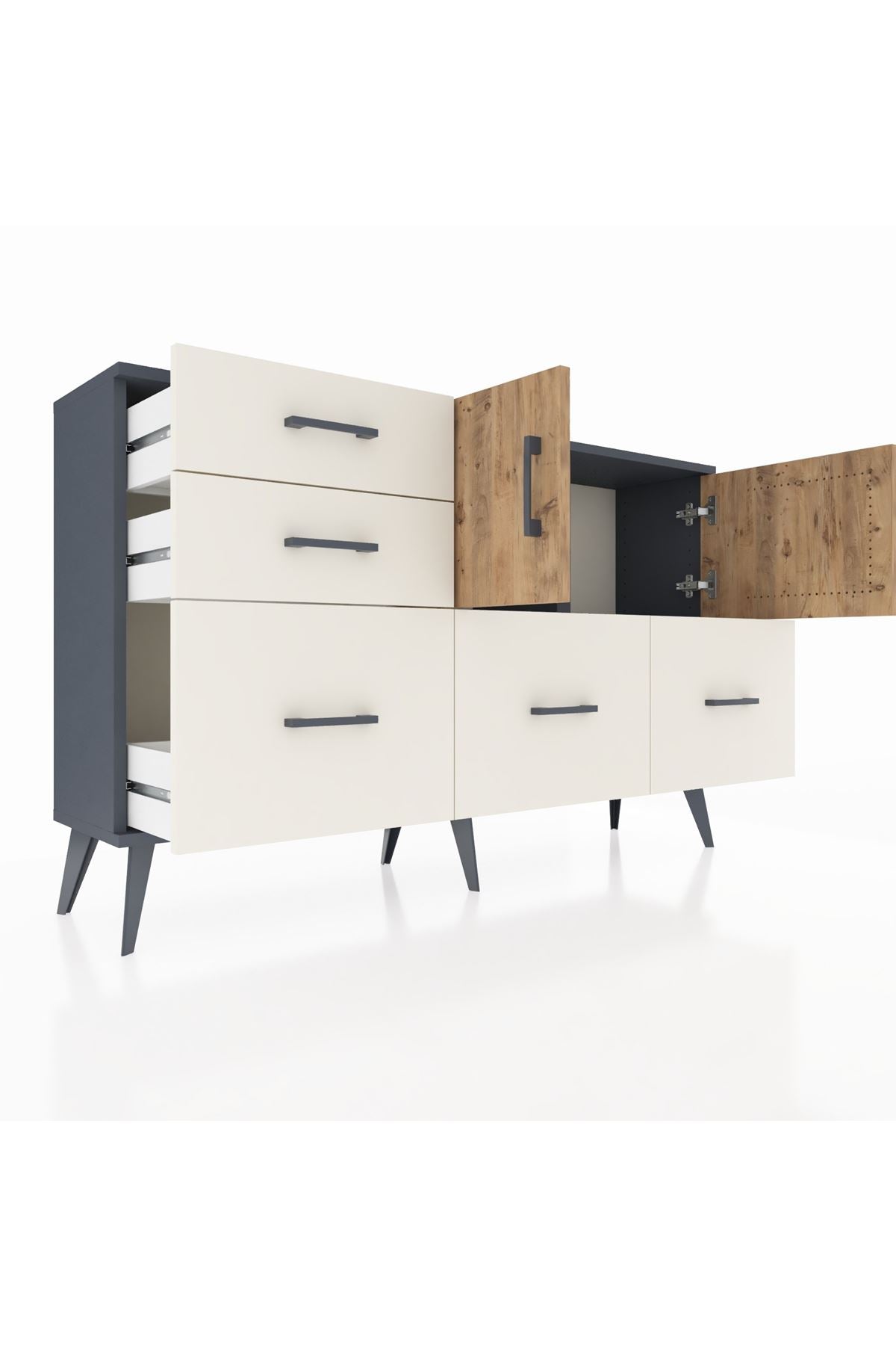 Arges Konsol 2 Raflı 5 Çekmeceli 2 Kapaklı 132x30x83 - S144M049V10A