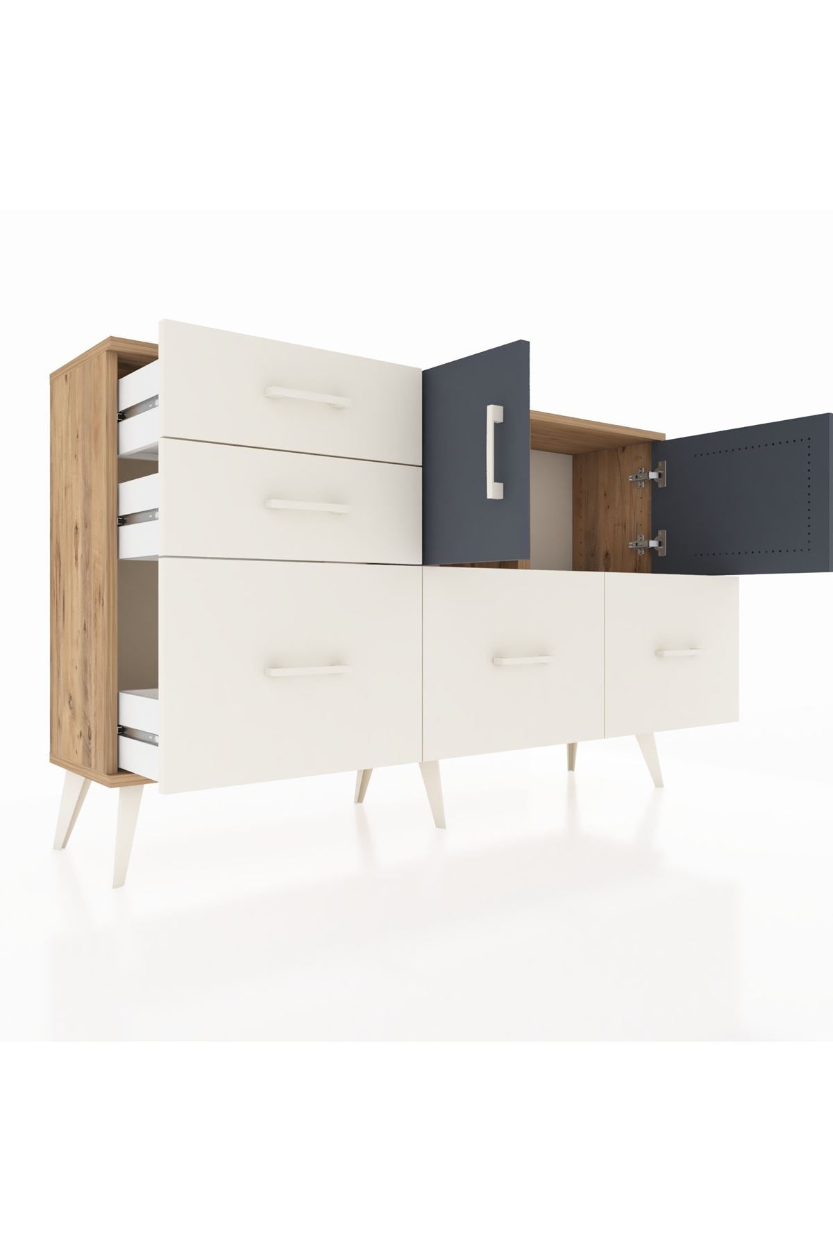 Arges Konsol 2 Raflı 5 Çekmeceli 2 Kapaklı 132x30x83 - S144M049V25A