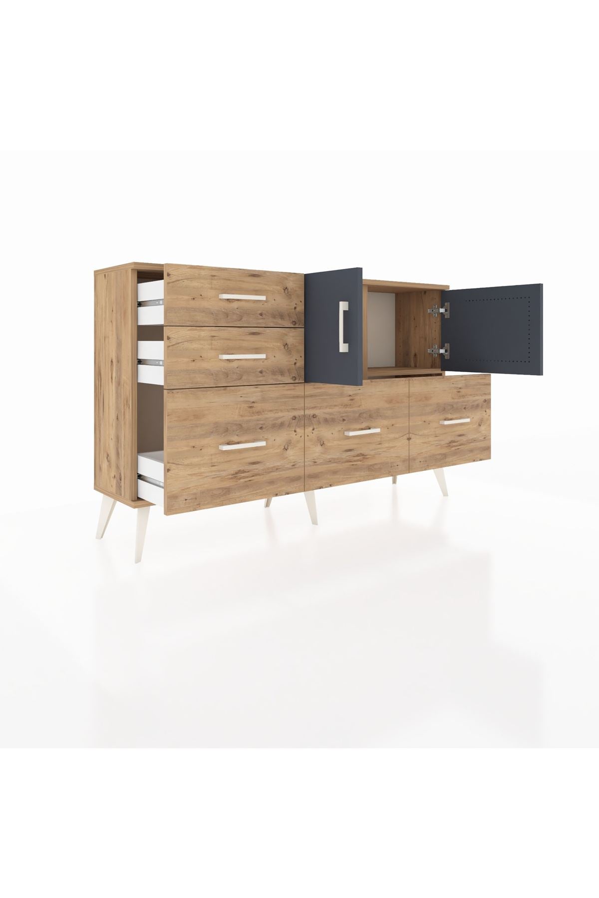 Arges Konsol 2 Raflı 5 Çekmeceli 2 Kapaklı 132x30x83 - S144M049V27A