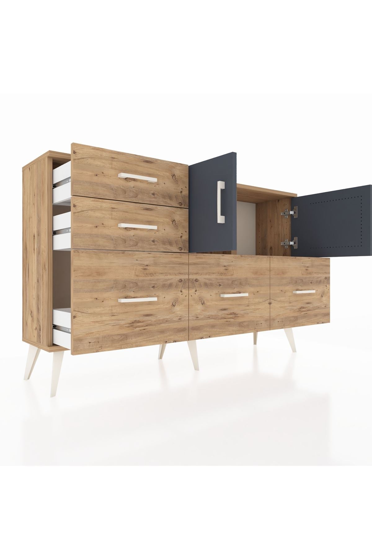 Arges Konsol 2 Raflı 5 Çekmeceli 2 Kapaklı 132x30x83 - S144M049V27A