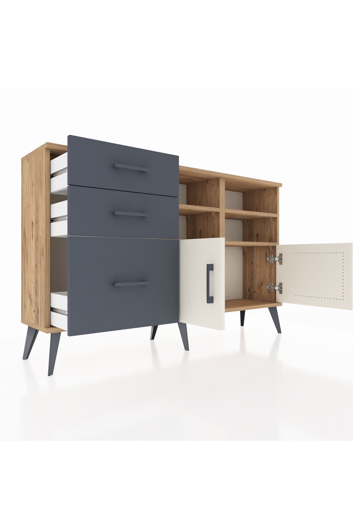 Arges Konsol 4 Raflı 3 Çekmeceli 2 Kapaklı 132x30x83 - S144M050V23A