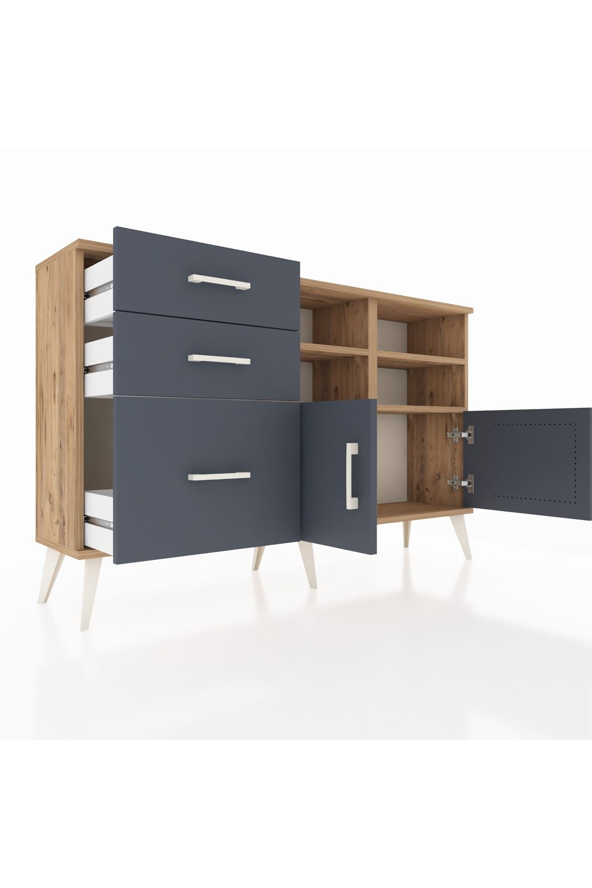 Arges Konsol 4 Raflı 3 Çekmeceli 2 Kapaklı 132x30x83 - S144M050V26A