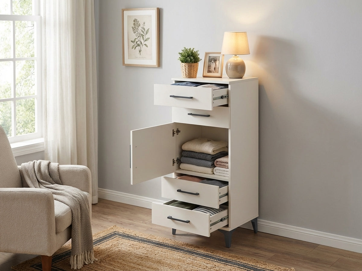 Hyperion Dolap Tek Raflı 5 Çekmeceli Tek Kapaklı 44x44x134 Aytaşı-Aytaşı