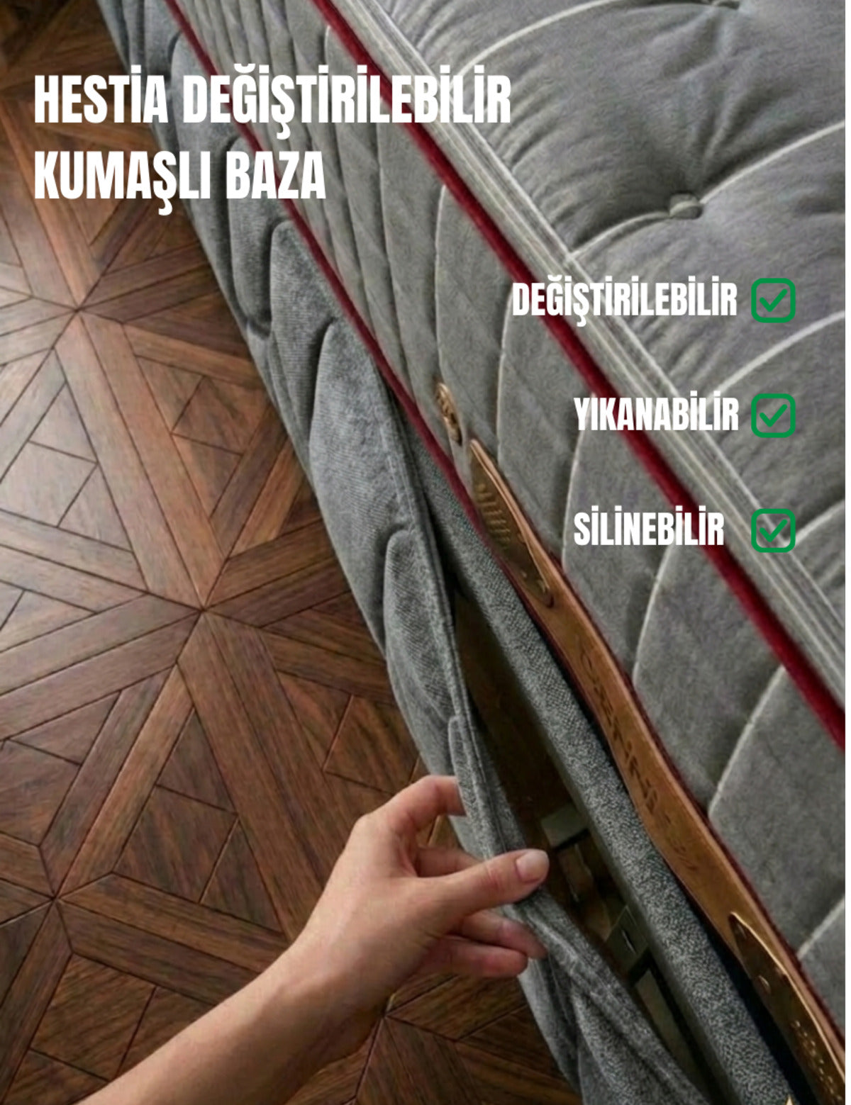 Dienni Hestia 3'lü Uyku Seti - Değiştirilebilir Kumaşlı Demonte Metal Baza + Başlık + Yatak - Gri
