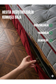 Dienni Hestia Modüler Demonte Değiştirilebilir Kumaşlı Çelik Sandıklı Amortisörlü Baza Başlık Seti - Kırmızı